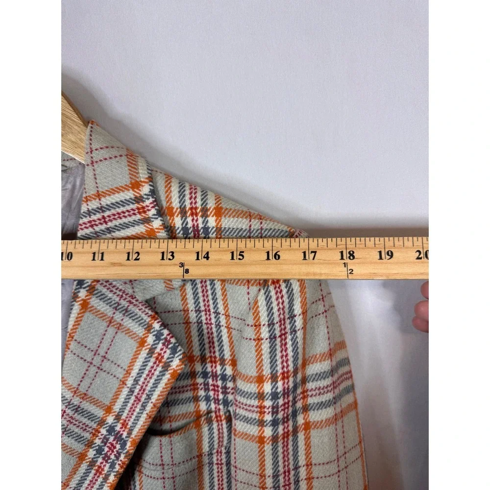 Vintage Plaid Blazer Jacket Orange Grey Beige Check Two Button Sport Coat 38 70s
